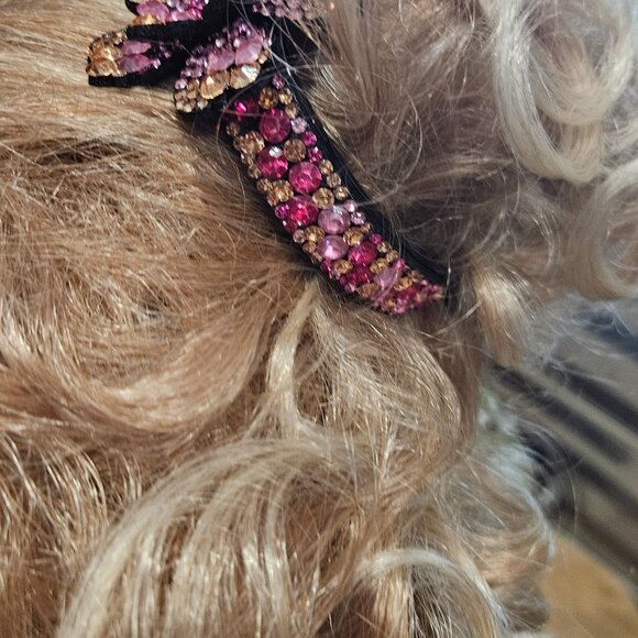 Crystal Flower Ponytail, Bun Claw - Shades of Pink & Gold - 804 Crystals - Picture 5 of 12